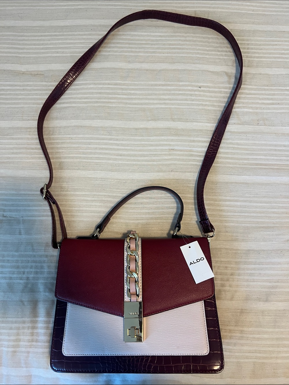 Aldo Two-Tone Chain Accent Satchel - Burgundy & Blush Pink